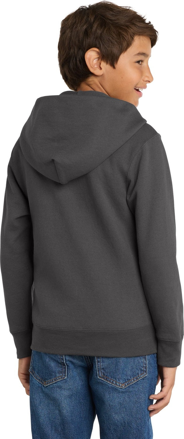 Charcoal Port & Co Youth Core Fleece Full-Zip Hooded Sweatshirt. PC90YZH