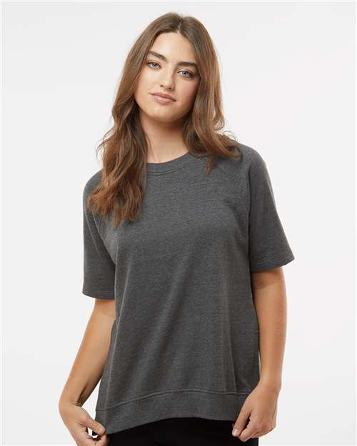 Charcoal Women&#39;s French Terry Short Sleeve Crewneck Pullover - W23711