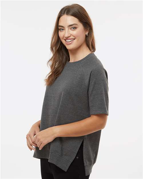 Charcoal Women&#39;s French Terry Short Sleeve Crewneck Pullover - W23711