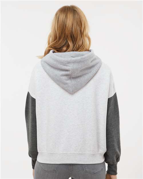 Charcoal Women&#39;s Sueded Fleece Colorblocked Crop Hooded Sweatshirt - W23716