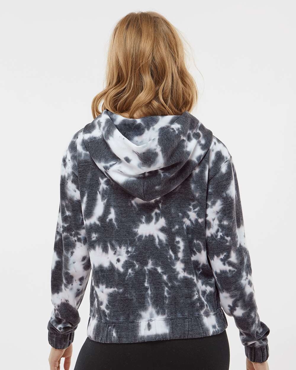 Charcoal Women's Sueded Fleece Tie-Dyed Crop Hooded Sweatshirt - W23718 plain