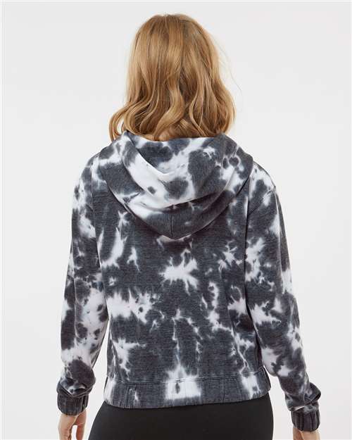 Charcoal Women&#39;s Sueded Fleece Tie-Dyed Crop Hooded Sweatshirt - W23718