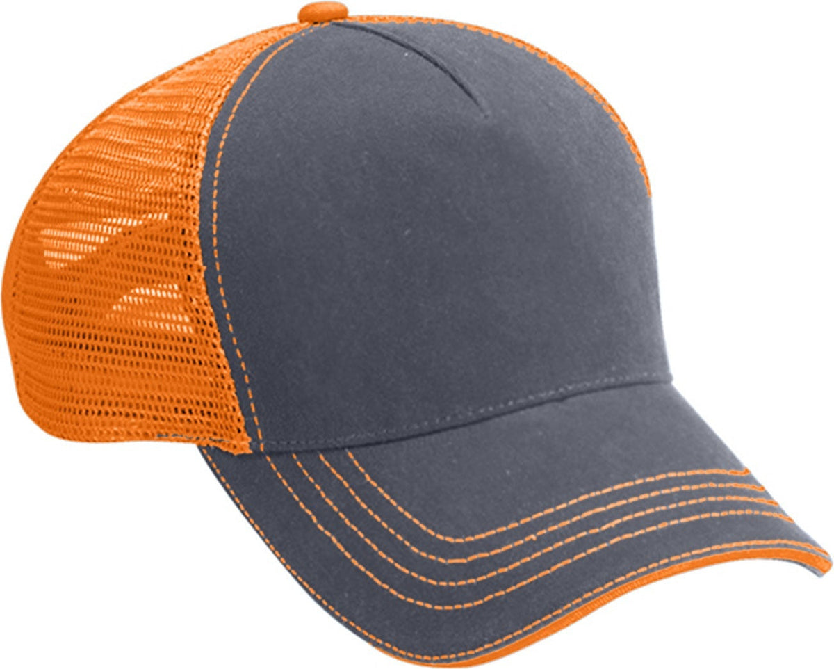 Charcoal/Neonorange 5 Panel Washed Twill/Soft Mesh  grouped