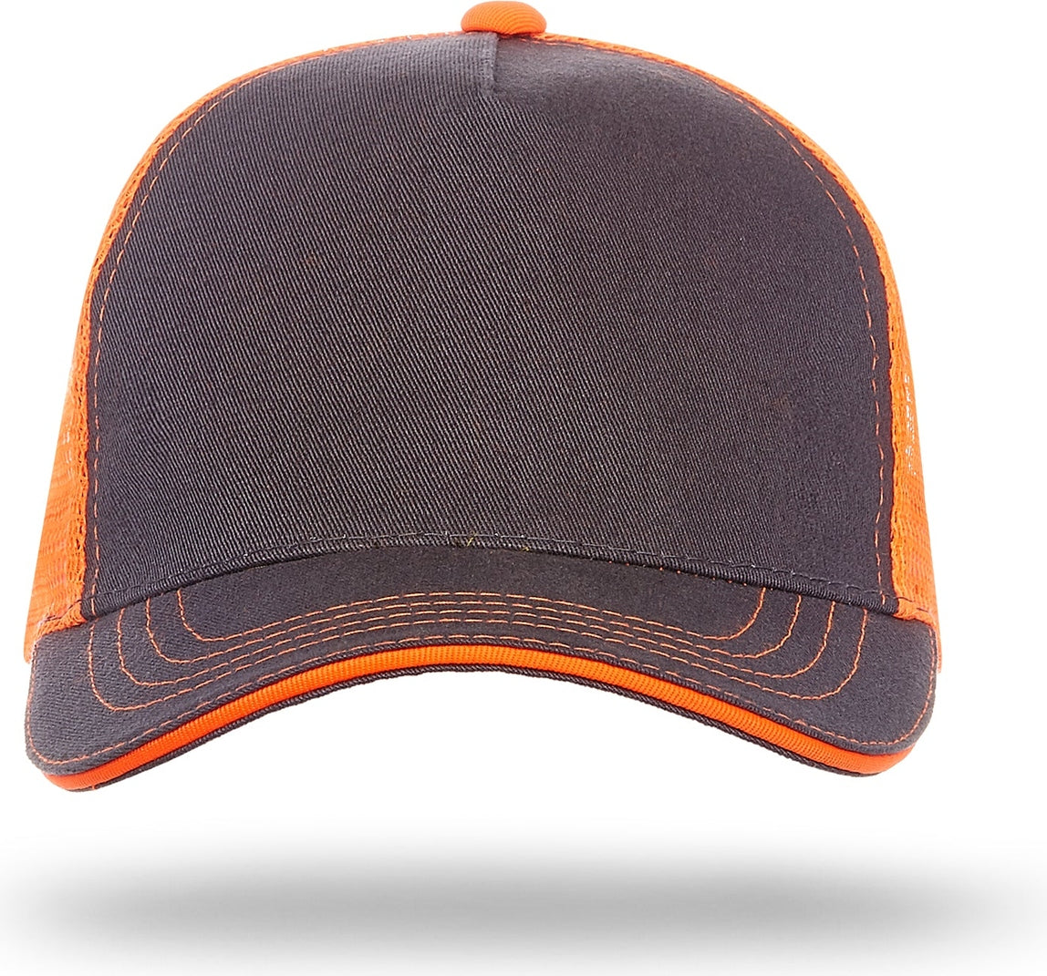 Charcoal/Neonorange 5 Panel Washed Twill/Soft Mesh