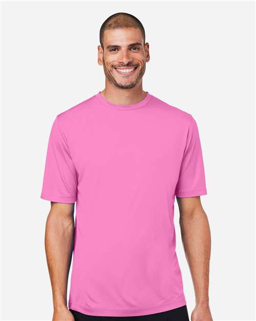 Left View of Charity Pink Unisex Capital Performance T-Shirt - CE10