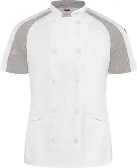 Chef Designs 051w Women’s Airflow Raglan Coat - White Gray Mesh