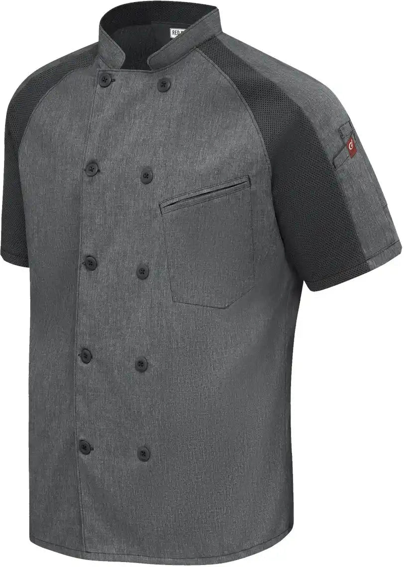 Chef Designs 052m Airflow Raglan Coat - Charcoal Heather Black Mesh