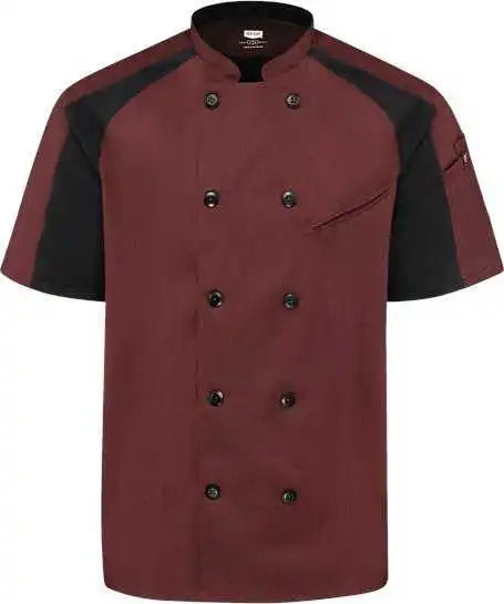 Chef Designs 052m Airflow Raglan Coat Merlot Heather Black Mesh