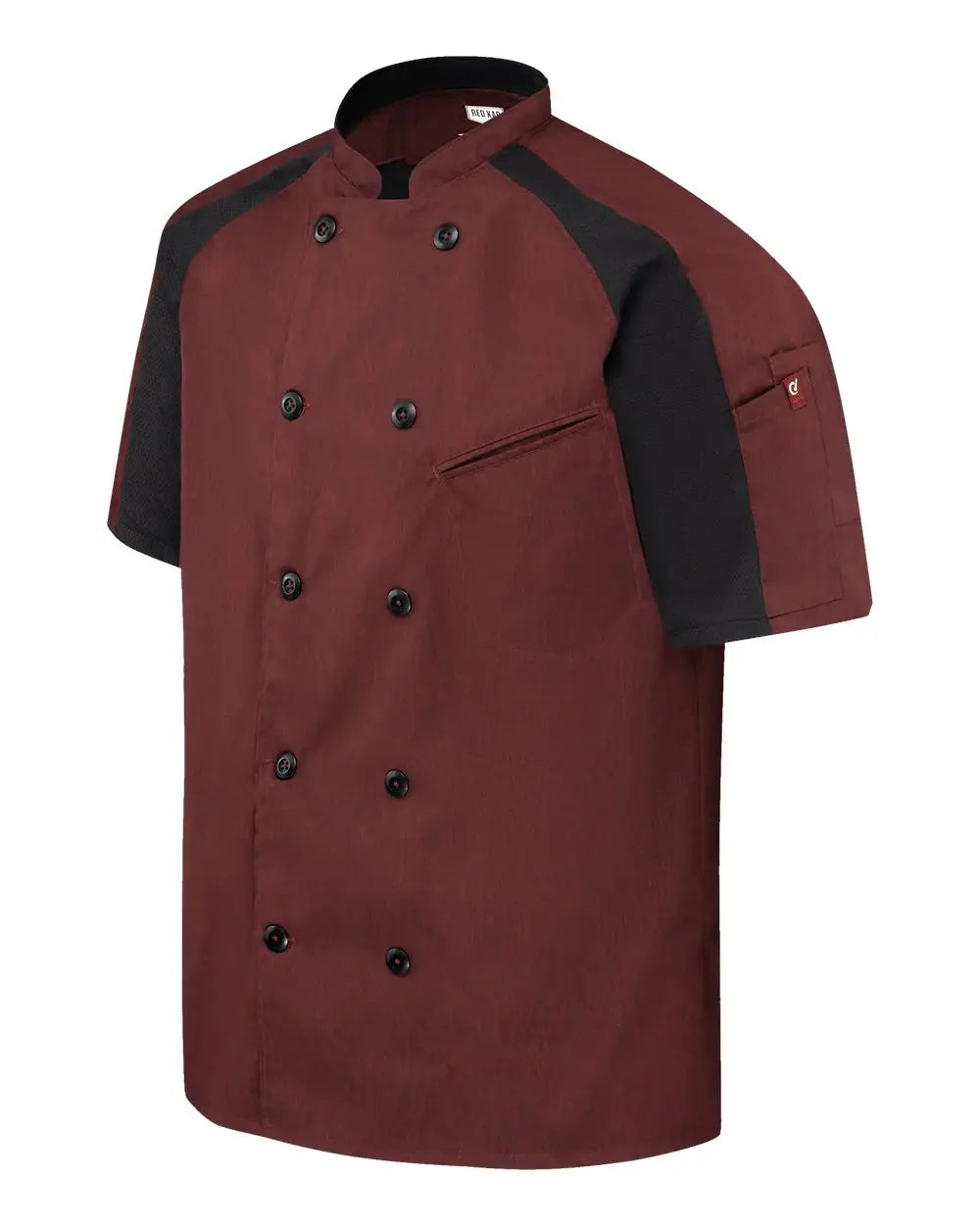 Chef Designs 052m Airflow Raglan Coat - Merlot Heather Black Mesh