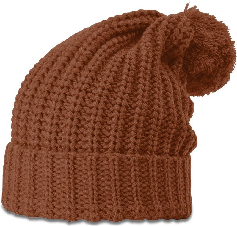 Cinnamon Mocha Chunk Cable Beanie with Cuff & Pom