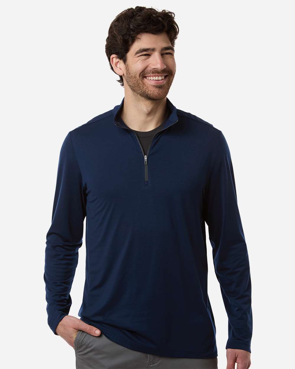 Classic Navy/ Carbon Men's JAQ Stretch Performance Quarter-Zip - NE405 plain