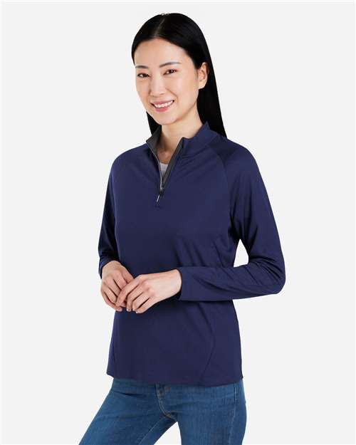 Classic Navy Heather/ Carbon Women&#39;s Origin Performance Pique Quarter-Zip Pullover - CE418W