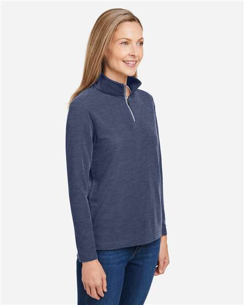 Classic Navy Heather Women's Fusion ChromaSoft™ Pique Quarter-Zip Pullover - CE405W