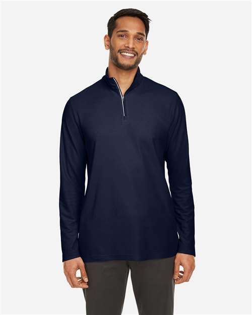 Left View of Classic Navy Men's Fusion ChromaSoft™ Pique Quarter-Zip Pullover - CE405
