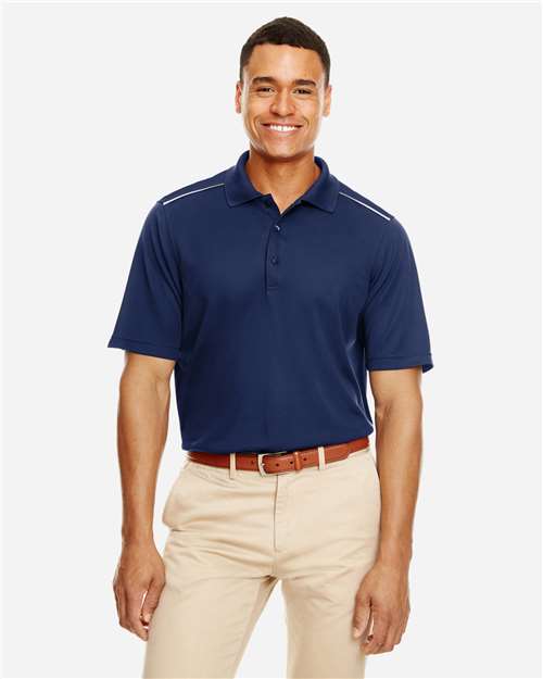 Front View of Classic Navy Men's Radiant Performance Piqué Polo with Reflective Piping - 88181R