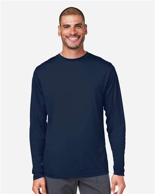Left View of Classic Navy Unisex Capital Long Sleeve Performance T-Shirt - CE10L