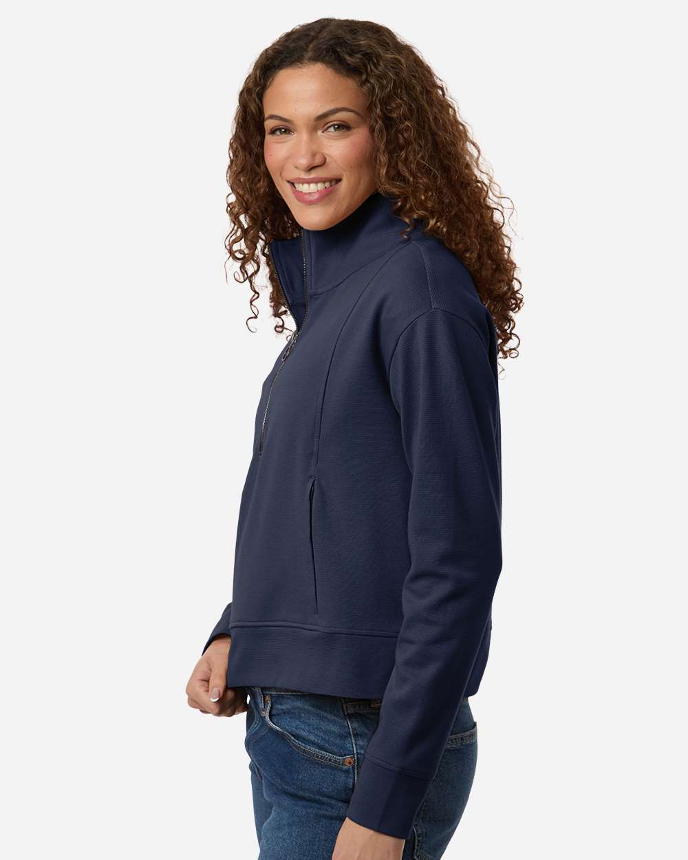 Classic Navy Women's Mantra Half-Zip Ottoman Pullover - NE220W plain