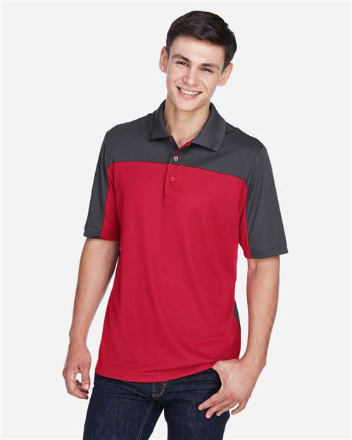 Front View of Classic Red/ Carbon Men's Balance Colorblock Performance Piqué Polo - CE101