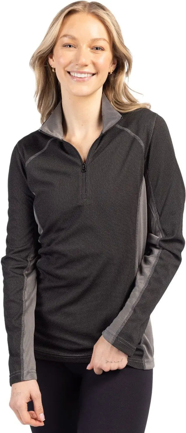 Clique Lqk00086 Ice Pique Colorblock Womens Half Zip Tech Pullover - Black - Ladies Xs