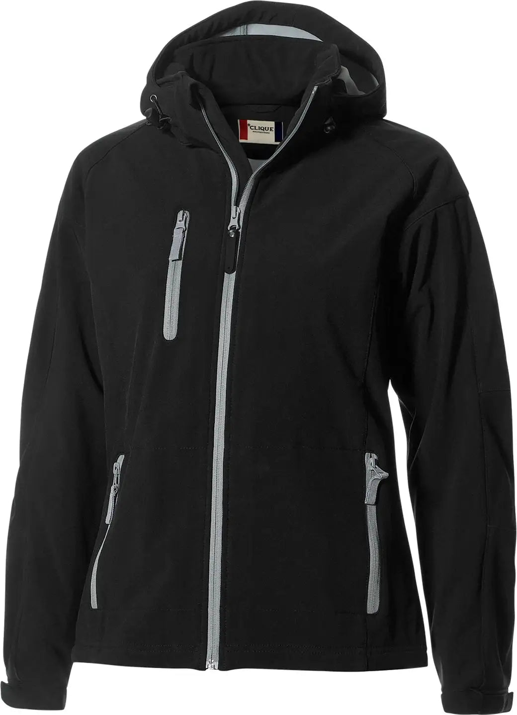 Clique Lqo00014 Serac Stretch Softshell Hooded Full Zip Womens Jacket - Black - Ladies Xs