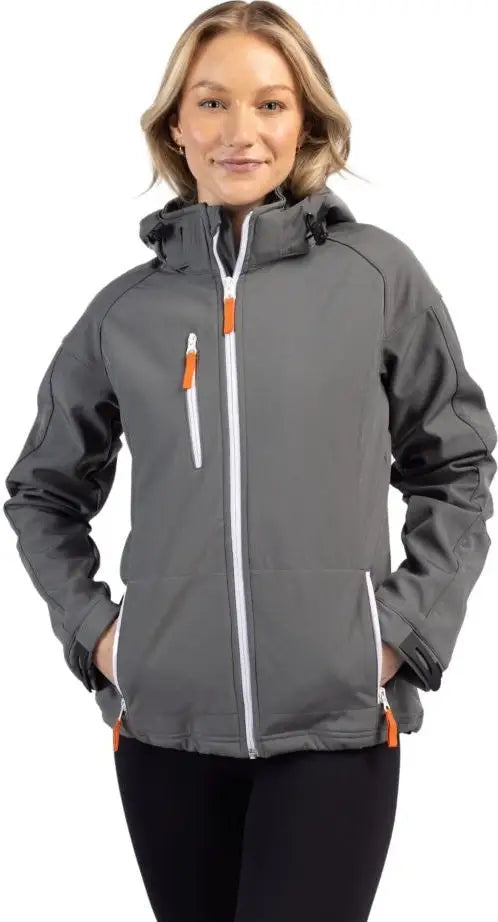 Clique Lqo00014 Serac Stretch Softshell Hooded Full Zip Womens Jacket - Gray