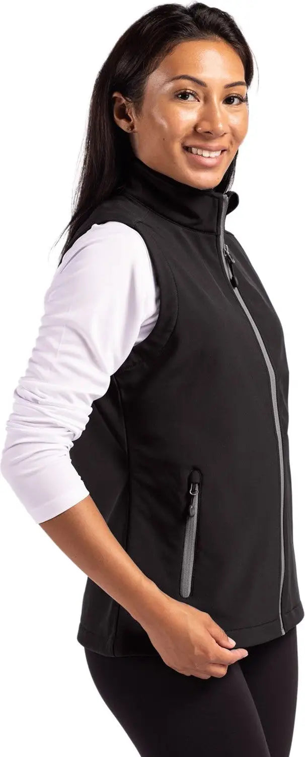 Clique Lqo00069 Tempo Stretch Full Zip Womens Softshell Vest - Black Pure Slate