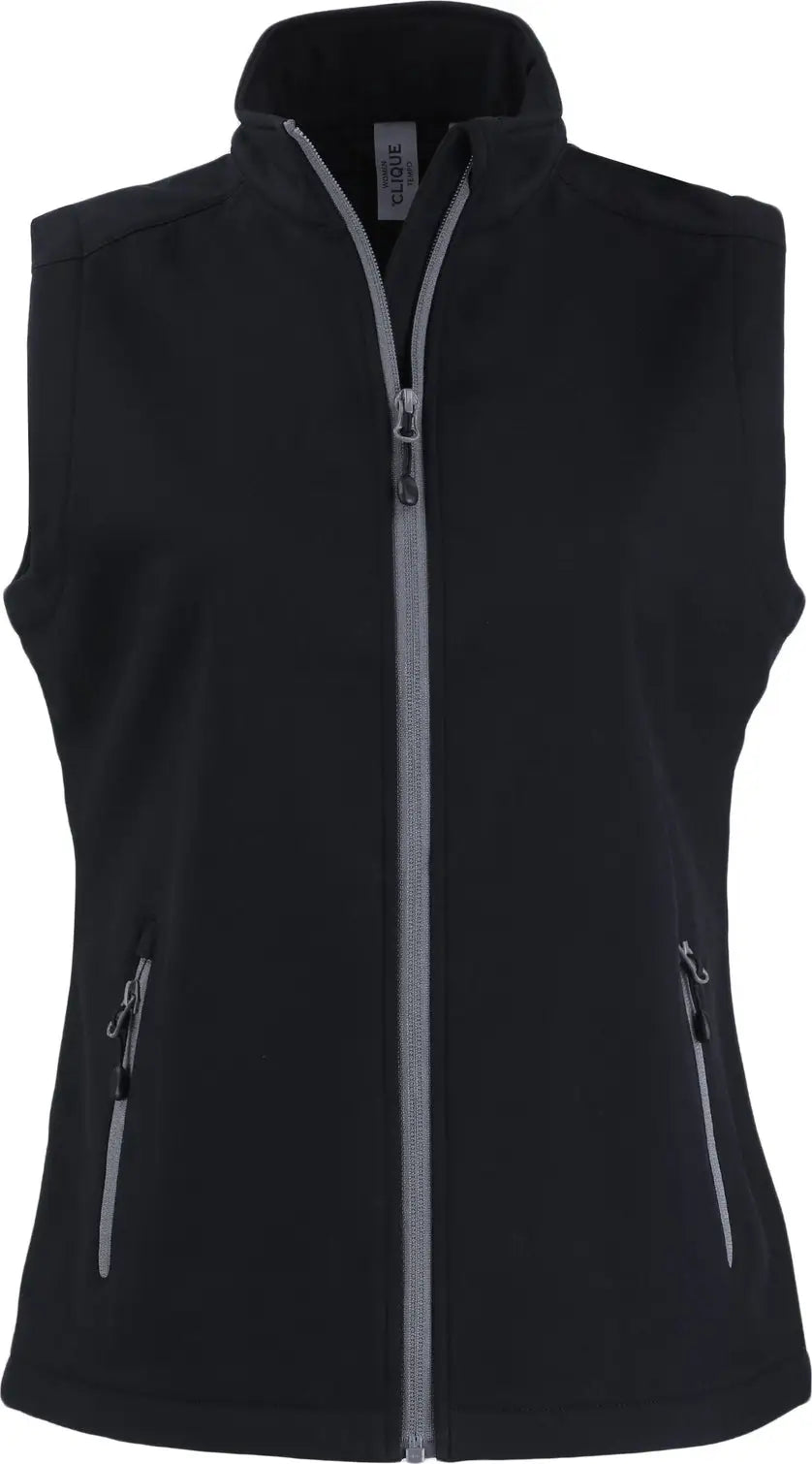 Clique Lqo00069 Tempo Stretch Full Zip Womens Softshell Vest - Black Pure Slate
