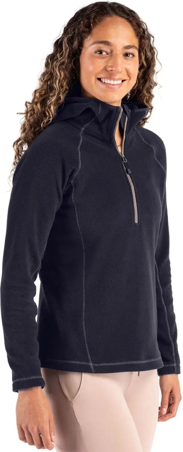 Clique Lqo00073 Powder Recycled Fleece Womens Half Zip Hooded Pullover - Dark Navy