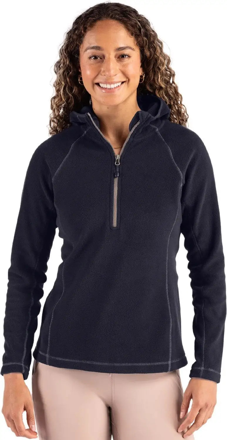 Clique Lqo00073 Powder Recycled Fleece Womens Half Zip Hooded Pullover - Dark Navy - Ladies Xs
