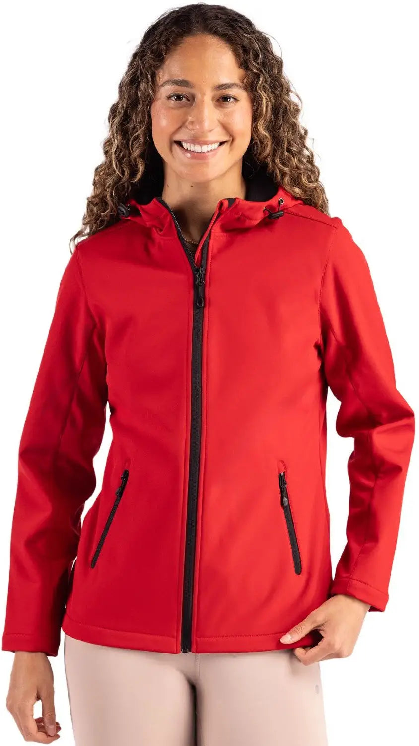 Clique Lqo00075 Tempo Recycled Stretch Softshell Womens Hooded Jacket - Red Black - Red/black / Ladies Xs