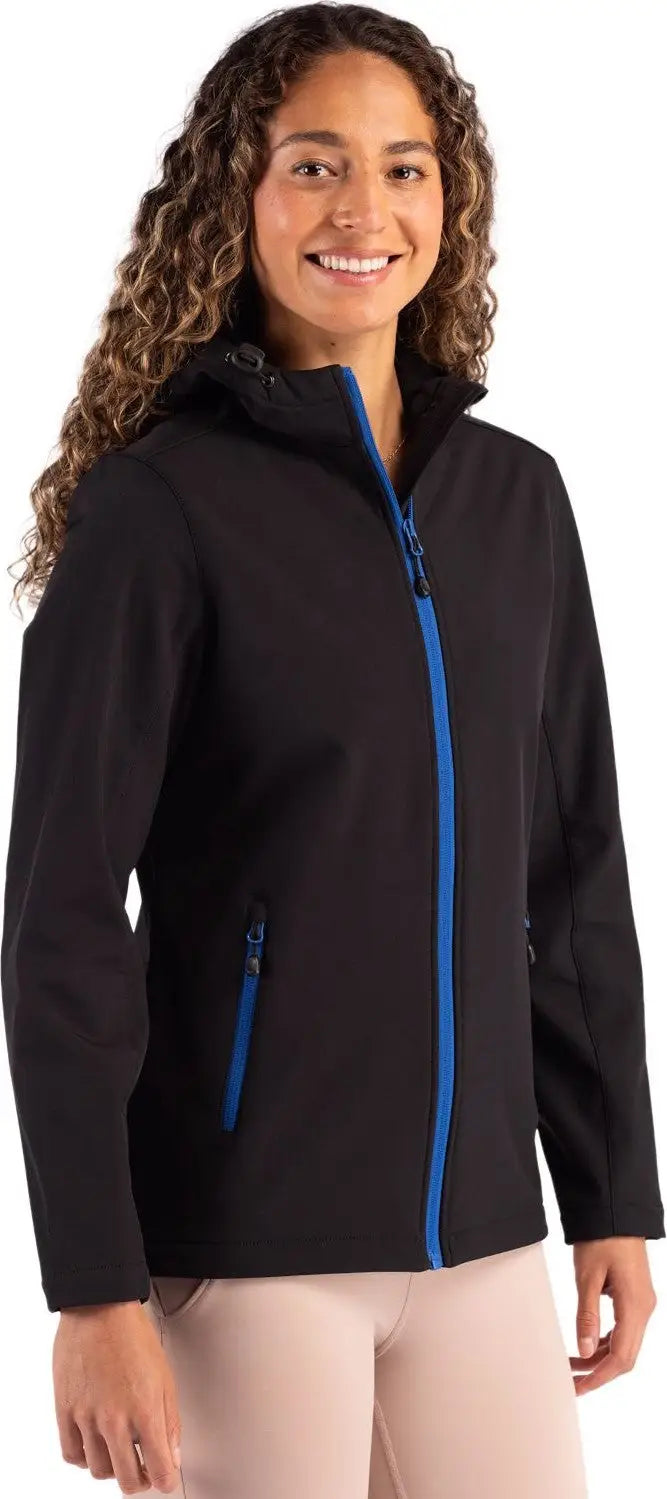 Clique Lqo00075 Tempo Recycled Stretch Softshell Womens Hooded Jacket - Black Royal Blue