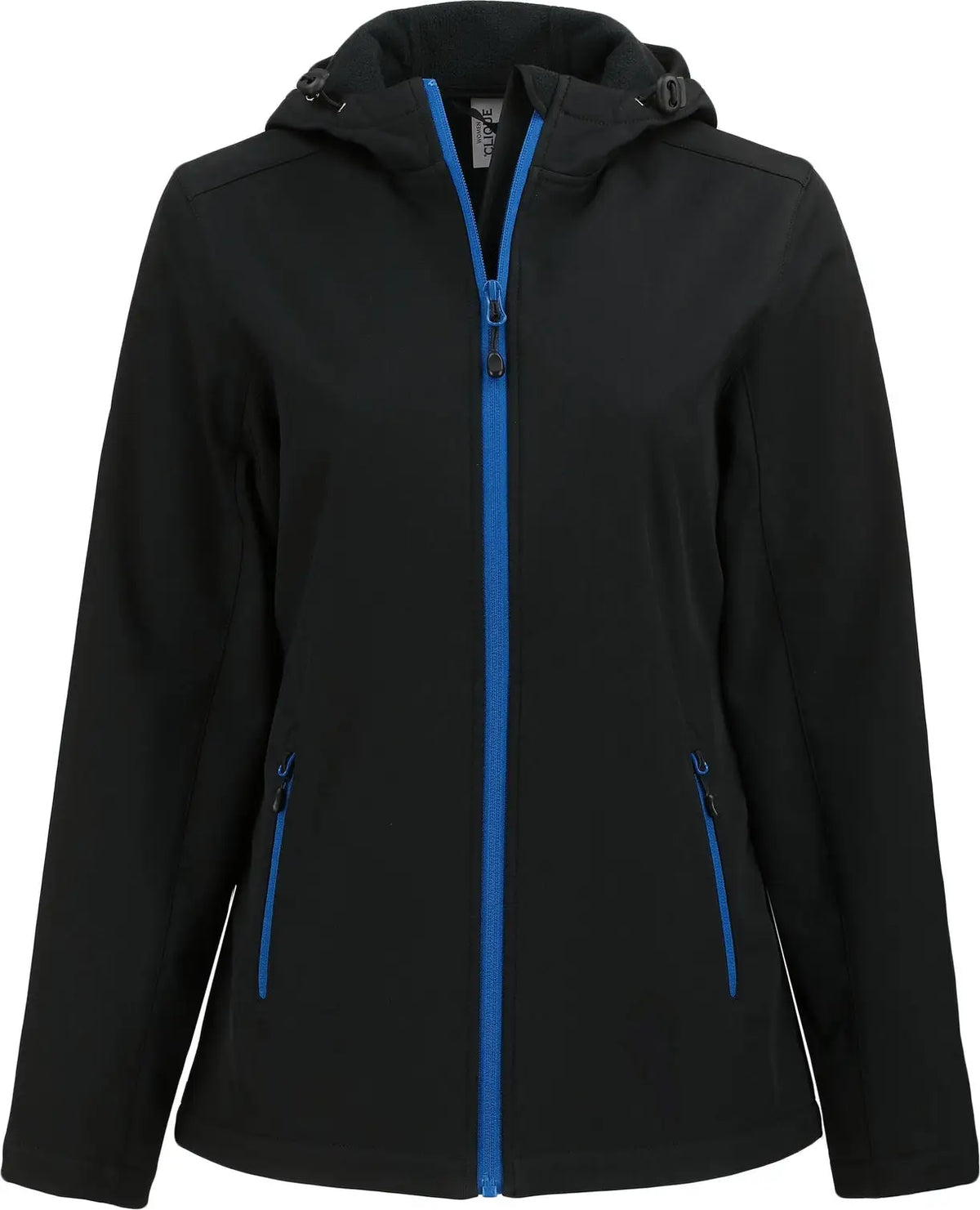 Clique Lqo00075 Tempo Recycled Stretch Softshell Womens Hooded Jacket - Black Royal Blue