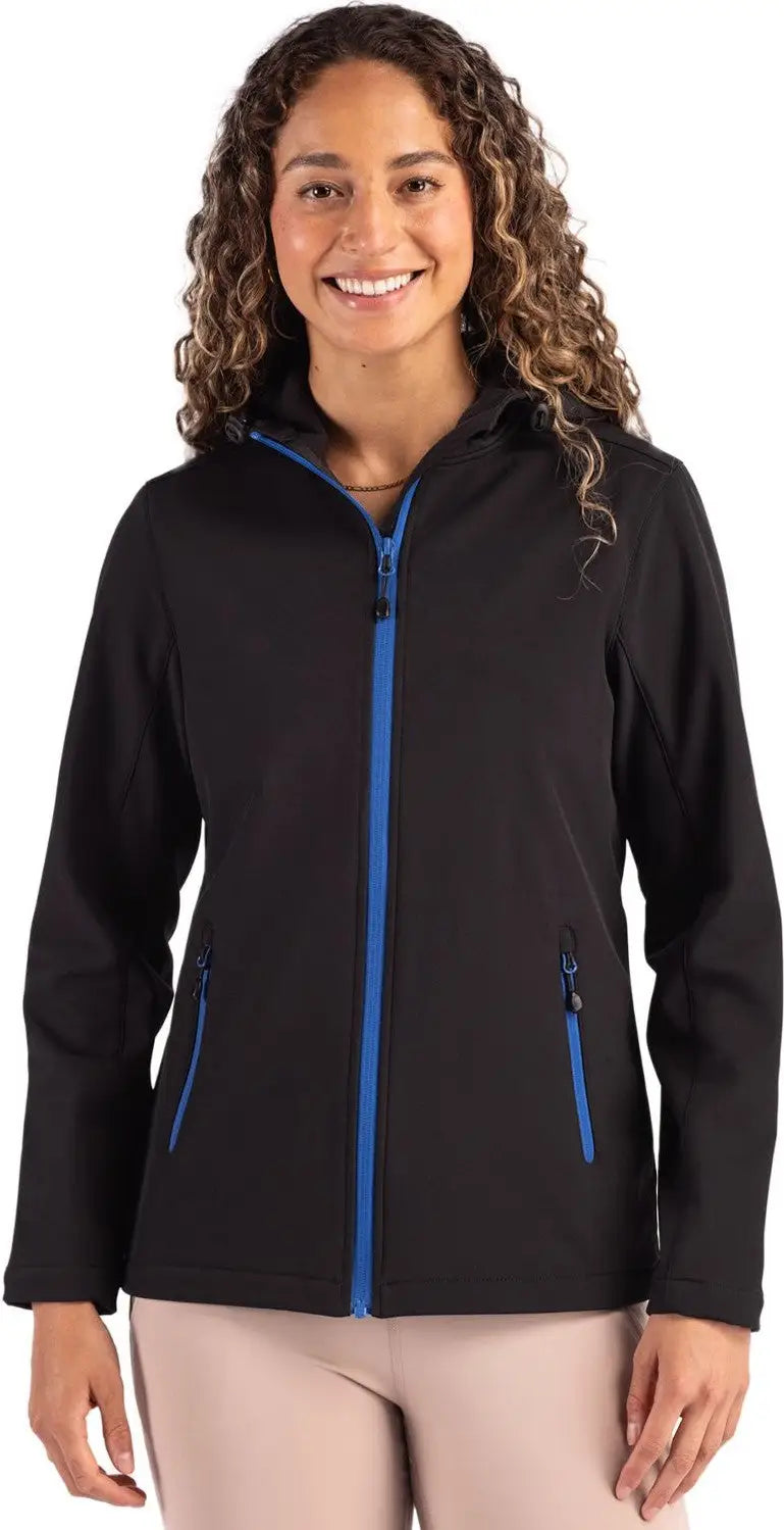 Clique Lqo00075 Tempo Recycled Stretch Softshell Womens Hooded Jacket - Black Royal Blue - Black/royal / Ladies Xs