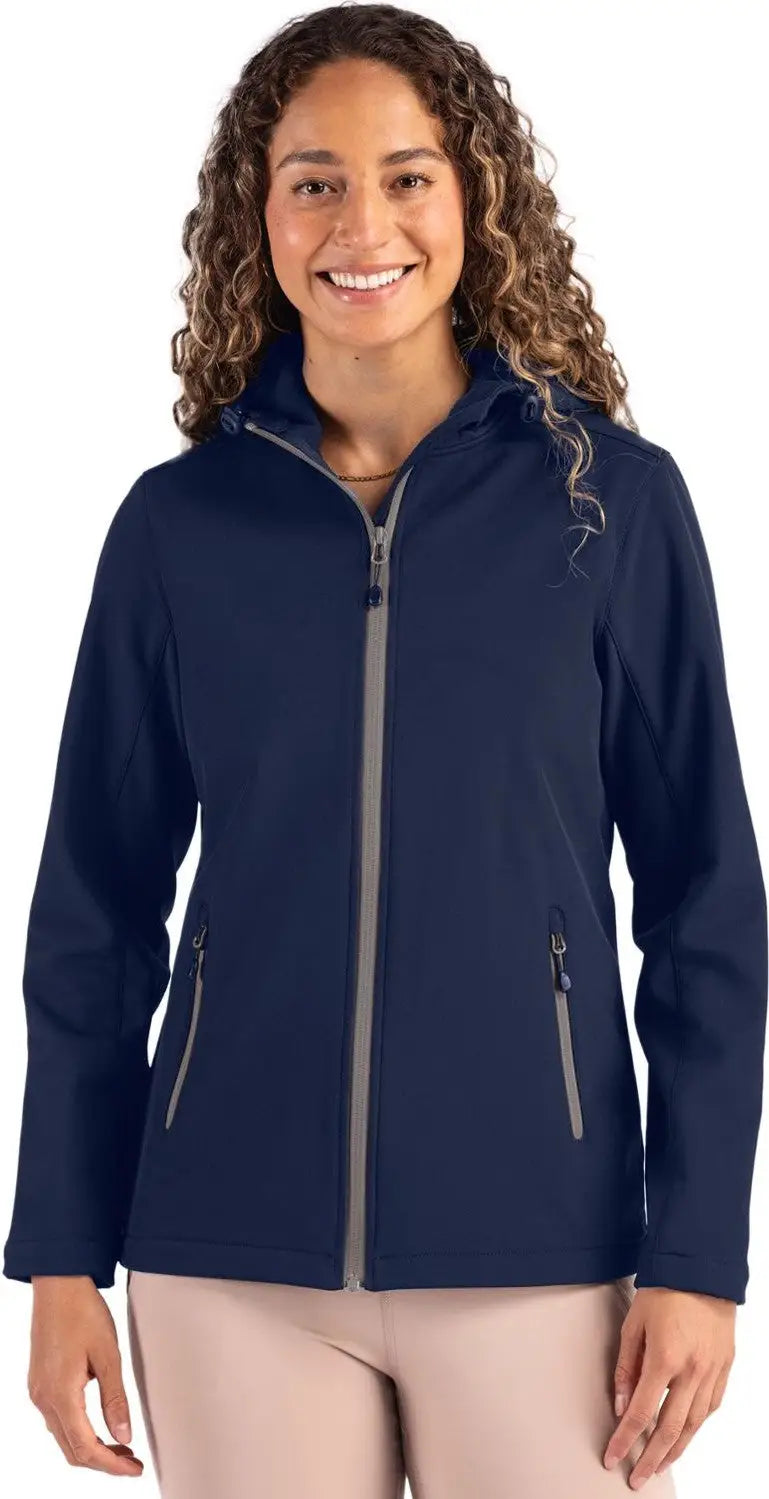Clique Lqo00075 Tempo Recycled Stretch Softshell Womens Hooded Jacket - Dark Navy Pure Slate - Navy/pure / Ladies Xs