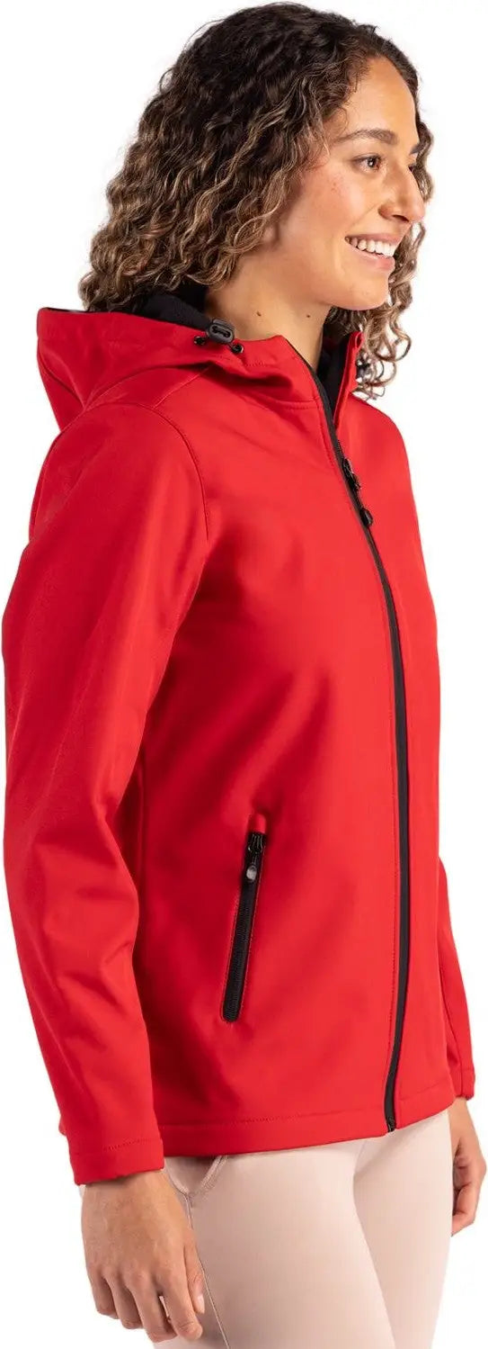 Clique Lqo00075 Tempo Recycled Stretch Softshell Womens Hooded Jacket - Red Black