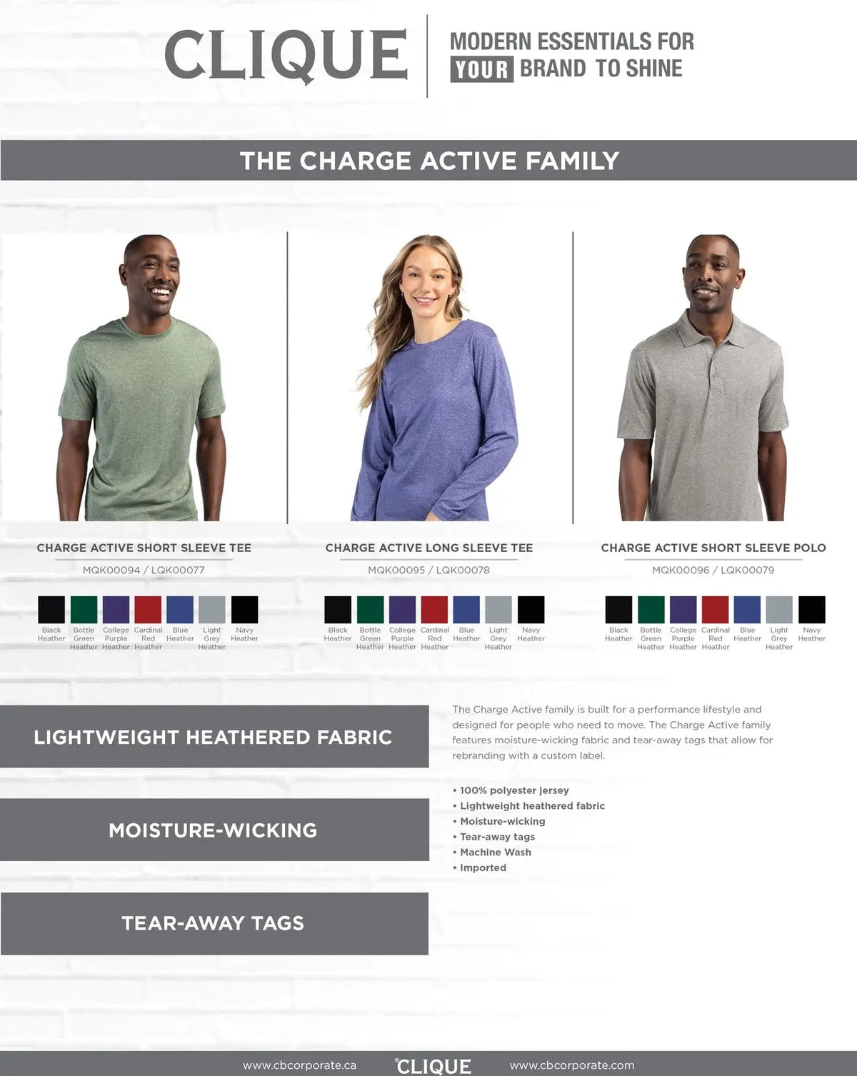 Clique Mqk00096 Charge Active Mens Short Sleeve Polo - Black Heather