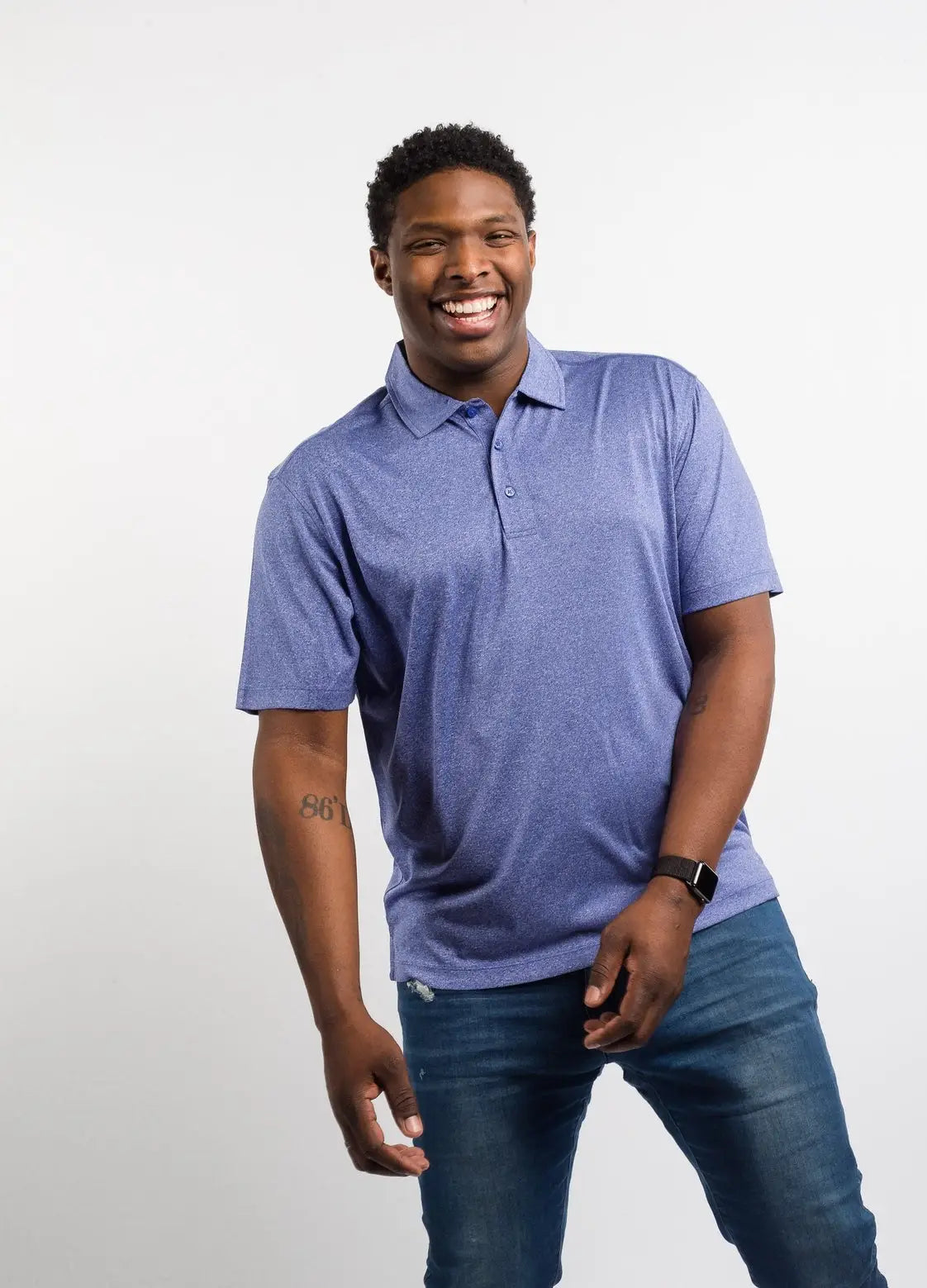 Clique Mqk00096 Charge Active Mens Short Sleeve Polo - Blue Heather