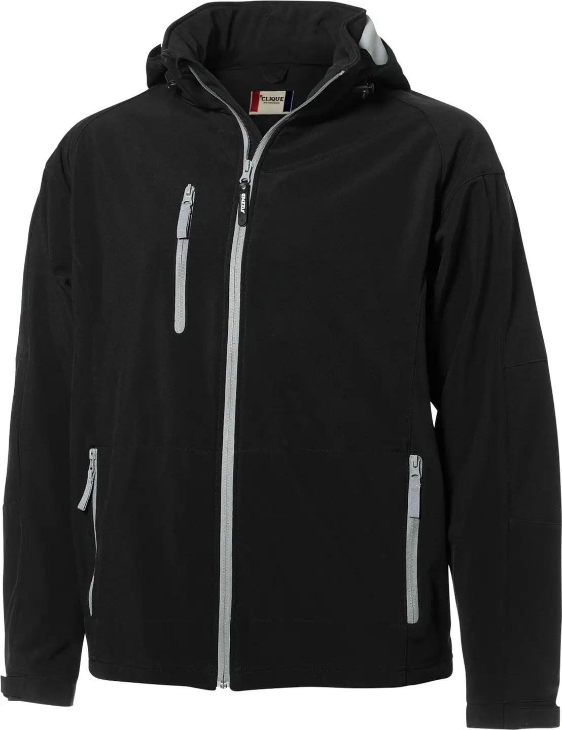 Clique Mqo00022 Serac Stretch Softshell Hooded Full Zip Mens Jacket - Black