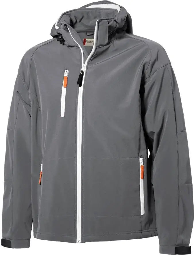 Clique Mqo00022 Serac Stretch Softshell Hooded Full Zip Mens Jacket - Gray - Adult s