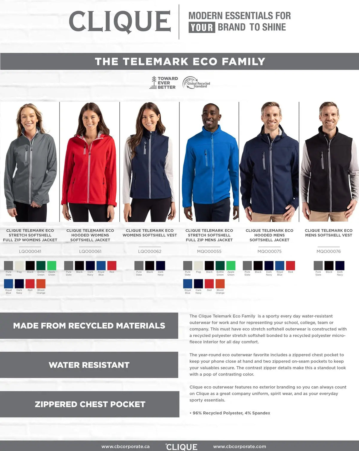 Clique Mqo00075 Telemark Eco Stretch Softshell Full Zip Mens Hooded Jacket - Black