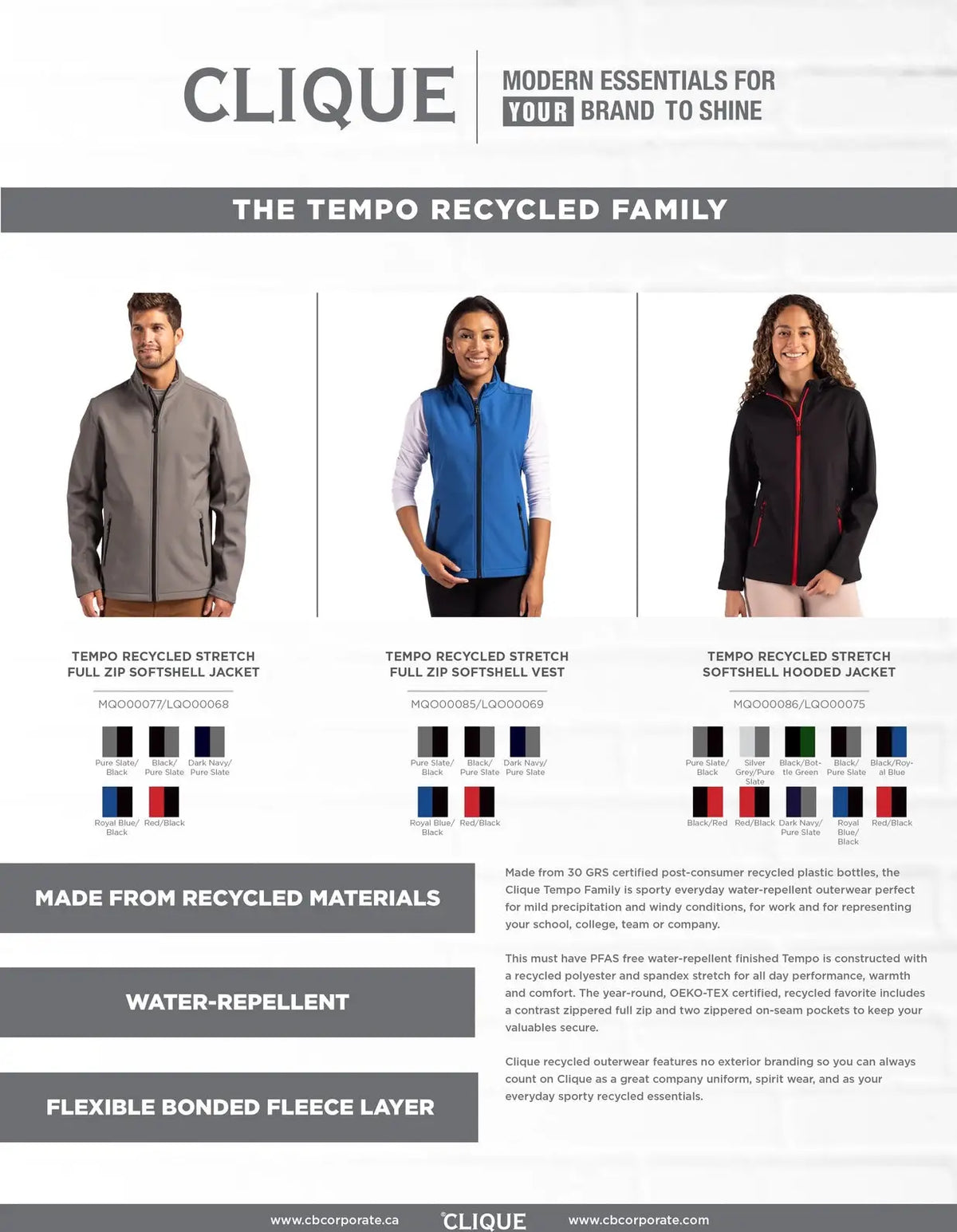 Clique Mqo00085 Tempo Stretch Full Zip Mens Softshell Vest - Pure Slate Black