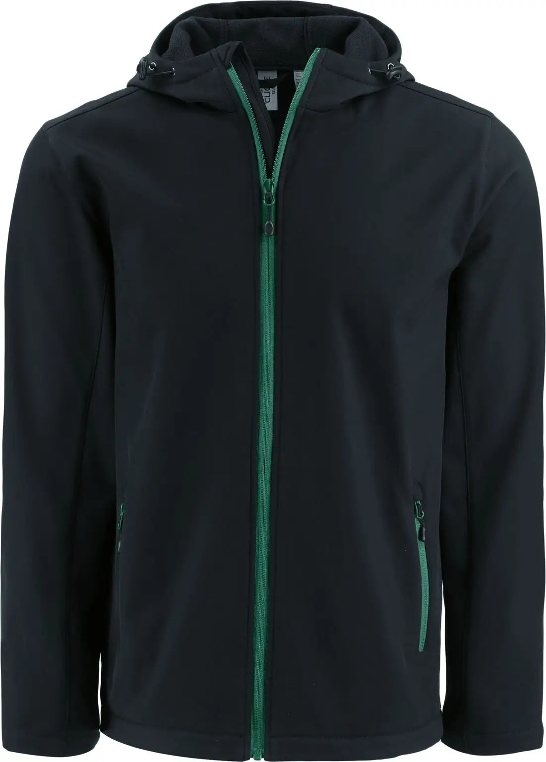 Clique Mqo00086 Tempo Recycled Stretch Softshell Mens Hooded Jacket - Black Bottle Green