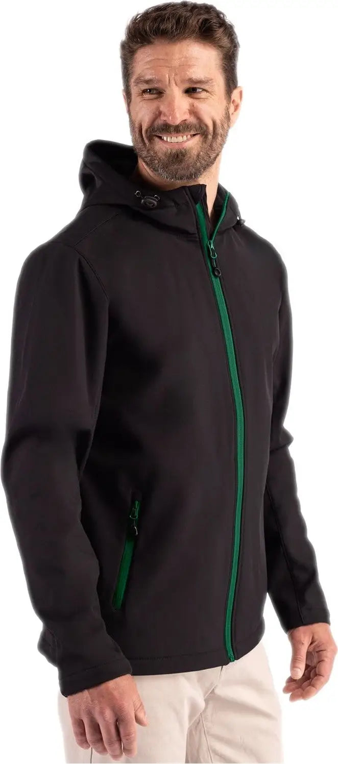Clique Mqo00086 Tempo Recycled Stretch Softshell Mens Hooded Jacket - Black Bottle Green