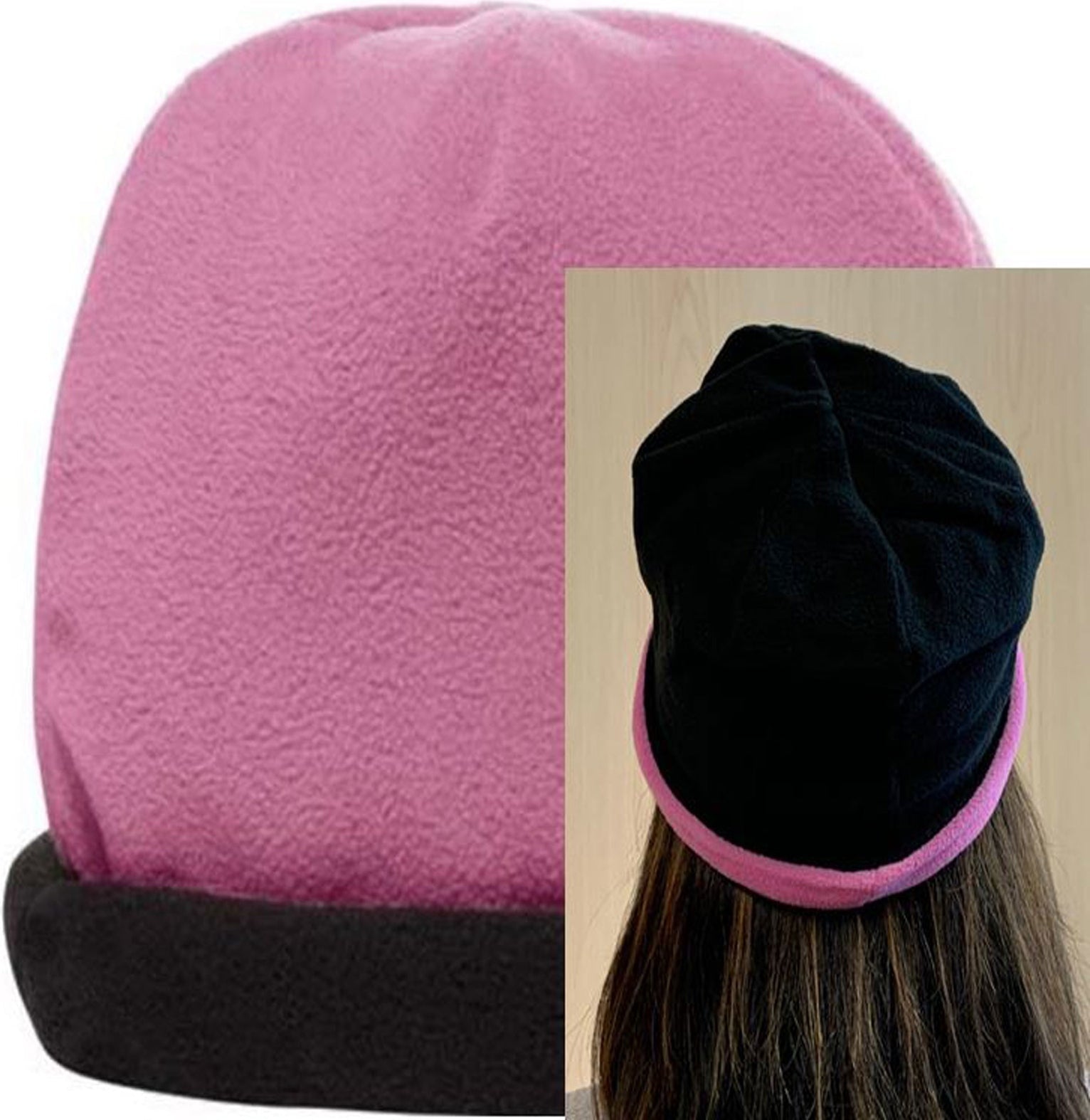 Cobra Cap Bean-r 9’’ Reversible Fleece Beanie - Black Charity Pink