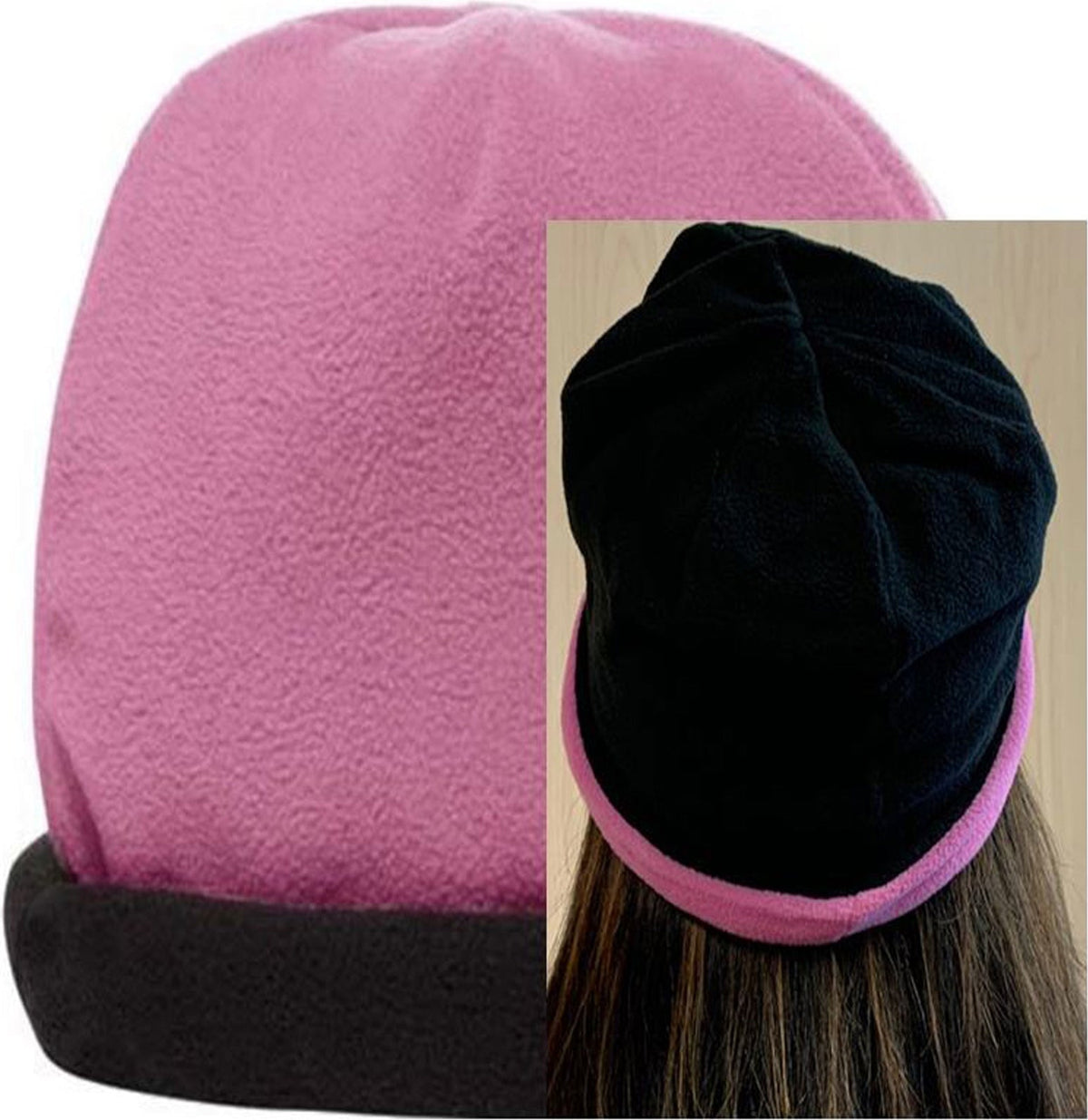 Cobra Cap Bean-r 9’’ Reversible Fleece Beanie - Black Charity Pink