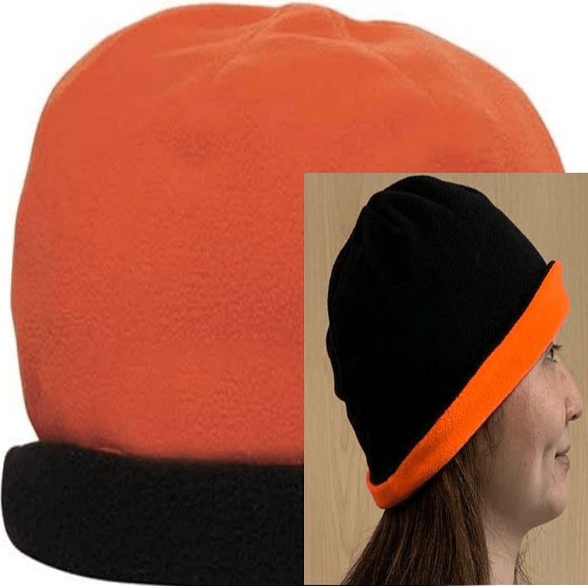 Cobra Cap Bean-r 9’’ Reversible Fleece Beanie - Black Neon Orange
