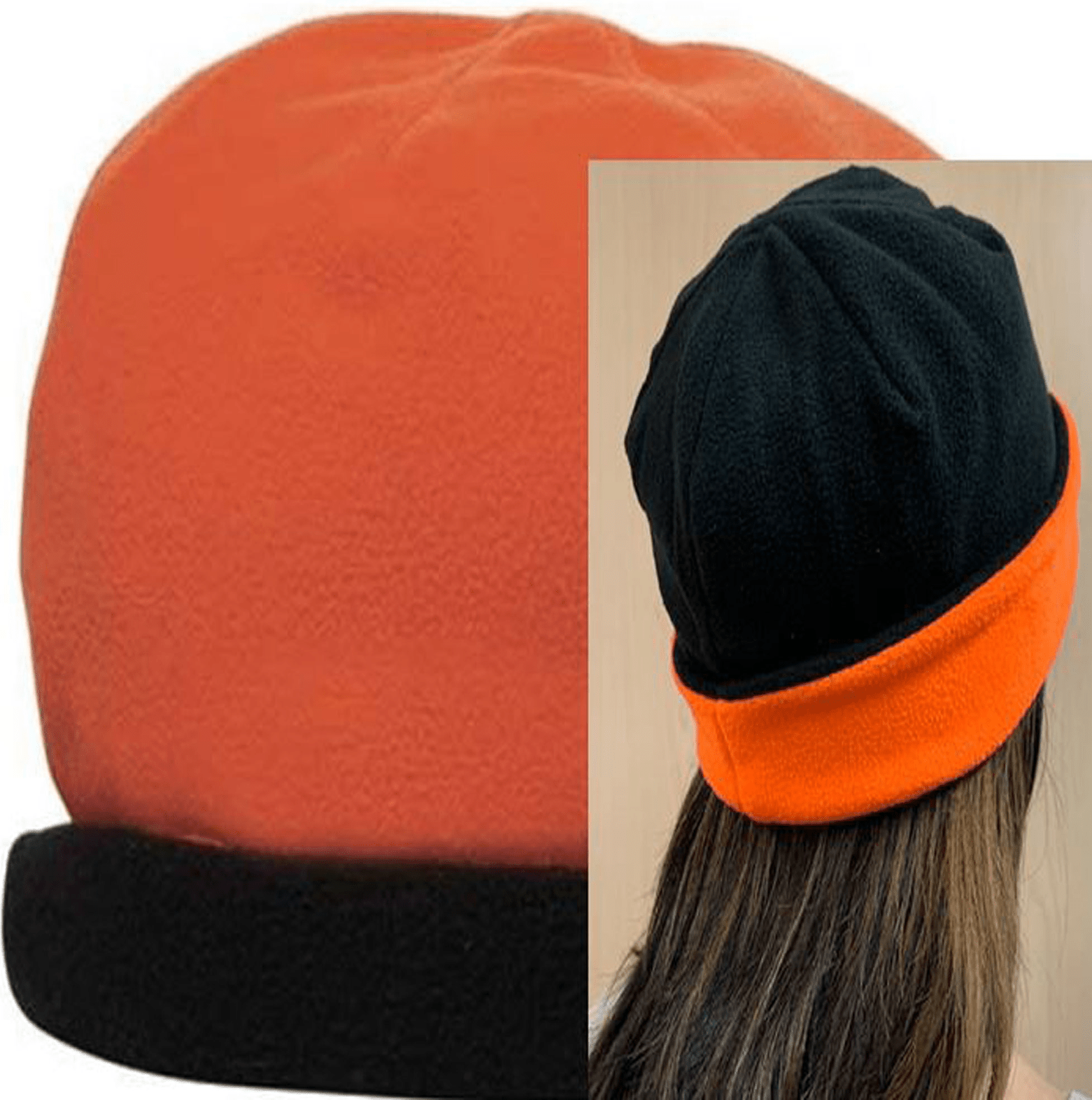 Cobra Cap Bean-r 9’’ Reversible Fleece Beanie - Black Neon Orange