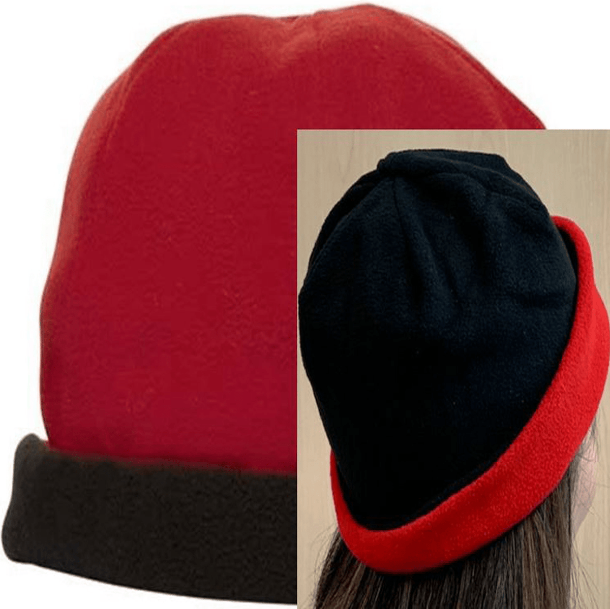 Cobra Cap Bean-r 9’’ Reversible Fleece Beanie - Black Red