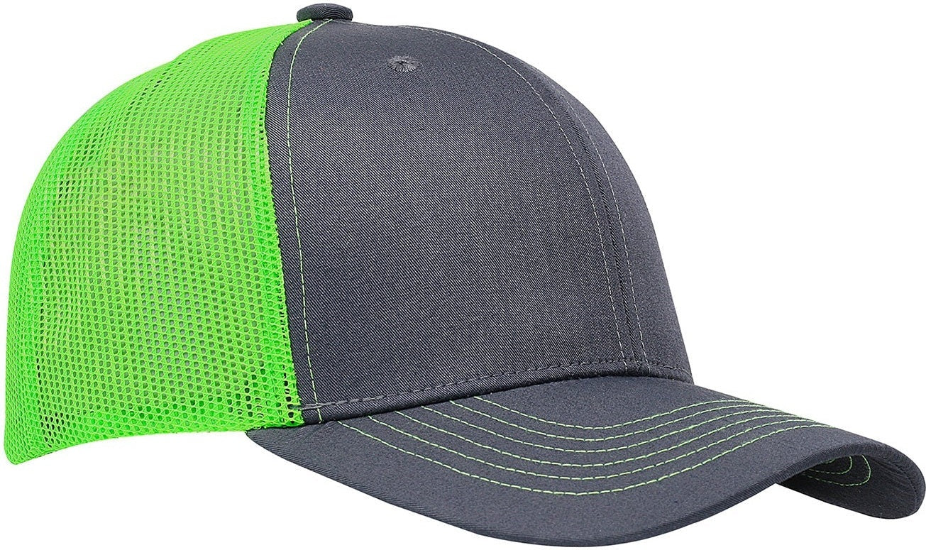 Cobra Cap C112 6 Panel Structured Poly/cotton Front Mesh Back - Charcoal Neon Green