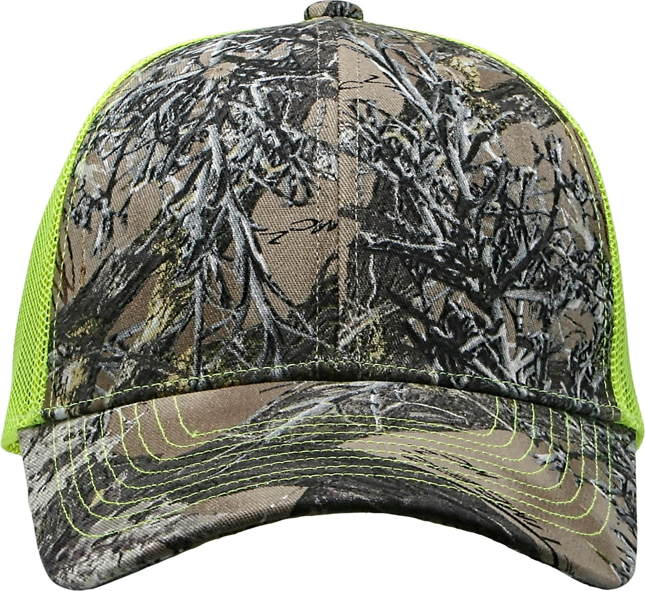 Cobra Cap C112-c 6 Panel Structured Poly/cotton Front Mesh Back Camo - Truetimber Mc2 Neon Yellow